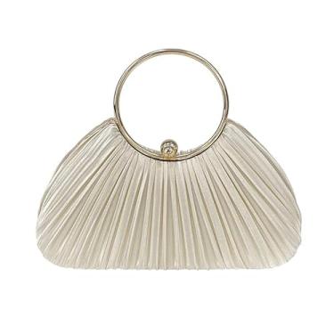 Imagem de Bolsa clutch plissada à noite para mulheres - Bolsa elegante com alça de anel, bolsa de festa formal para gala de formatura de casamento (dourada), Dourado