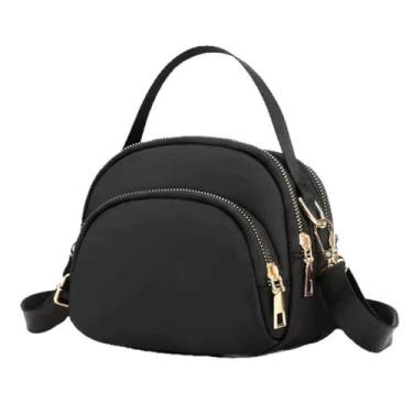 Imagem de Bolsa tiracolo pequena para mulheres, bolsa de ombro com 4 bolsos com zíper e alça ajustável para mulheres, bolsa feminina de ombro, Preto, Bolsas transversais
