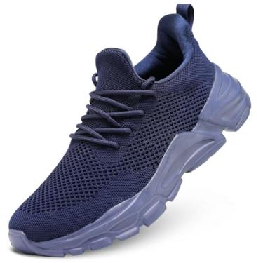 Imagem de Wrezatro Tênis de corrida masculino sem cadarço, ultraleve, respirável, antiderrapante, casual, moderno, malha, treino, esportes, Z70-azul escuro, 37