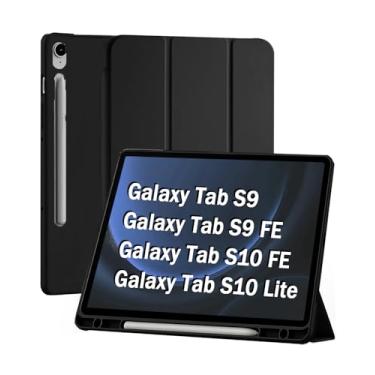 Imagem de Capa para Samsung Galaxy Tab S10 Lite / S10 FE / S9 / S9 FE 10.9-11 Polegadas 2025/2023 Case com Compartimento para Caneta Stylus Traseira em TPU Macio Função de Ativação/Suspensão Automática - Preto