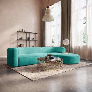 Imagem de Sofá Modular Sala de Estar Decoração Luxo 265cm Lado Esquerdo Suede Celinne Luxuoso Azul Ciano