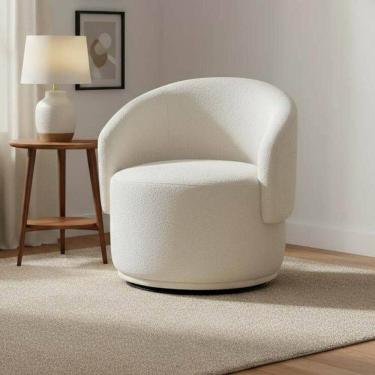 Imagem de Poltrona Decorativa Giratória Sala de Estar Recepção Bouclé Jasmine Branco