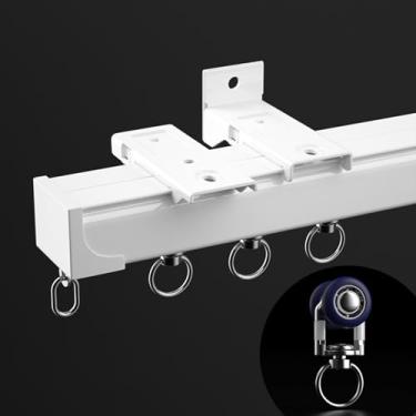 Imagem de Sistema de trilhos de cortina de alumínio resistente - curva de canto de 90 graus para cortinas de chuveiro em forma de L e em U, suporte de teto ou parede, 180 cm (branco-C) - varões divisórias de