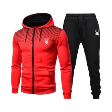 Imagem de Conjunto De Moletom Masculino Com Capuz E Zíper, Roupa Esportiva De Du