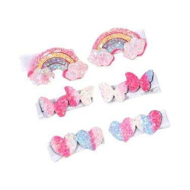 Imagem de Conjunto De 6 Presilhas De Cabelo Borboleta Arco-Íris Com Glitter Para