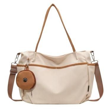 Imagem de Bolsa feminina com design de zíper, material de lona, bolsas transversais para mulheres, adequada para deslocamento para o trabalho e uso diário, Bege