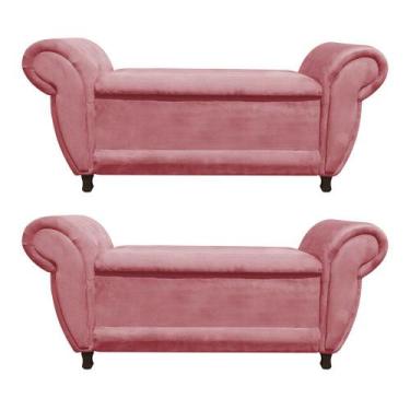 Imagem de Kit 02 Recamier com Baú Italia Namoradeira Calçadeira Suede Rosê M11 -