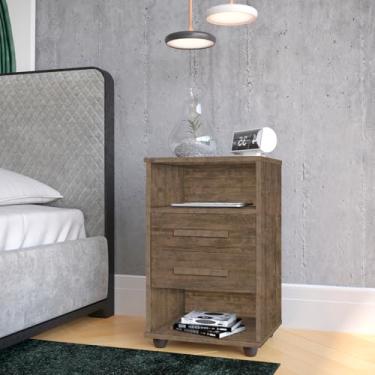 Imagem de Mesa De Cabeceira Quarto Solteiro Casal Cielo 2 Gavetas 2 Nichos com Pés Estilo Rodinha - Mizza Decor (Canela)