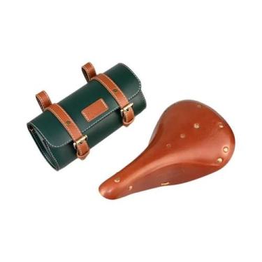 Imagem de Selim De Bicicleta Clássico Retrô Marrom Em Couro Genuíno Com Capa Par