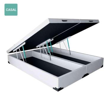 Imagem de Cama Box Baú Casal Bipartida Sintético Branco 138x188