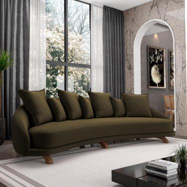 Imagem de Sofá Living 3 Lugares 265cm Pés Madeira Morales Com Almofadas Veludo Castor G52 - Gran Belo