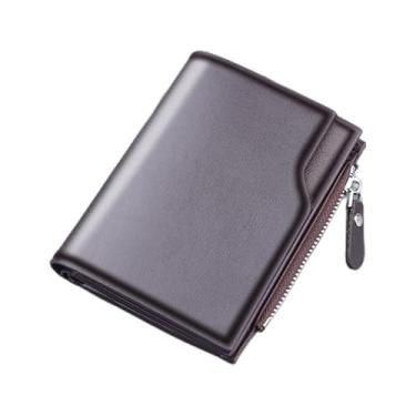 Imagem de Carteira masculina fina com dobra tripla – carteira compacta de poliuretano com 11 compartimentos para cartão, janela para identidade e compartimento para notas, carteira masculina leve, café preto