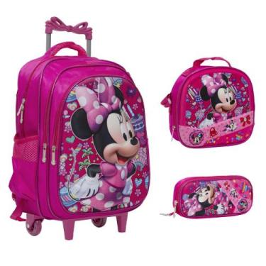 Imagem de Kit Bolsa Mochila Escolar Juvenil 3d Minnie Rodas - TOYS 2U