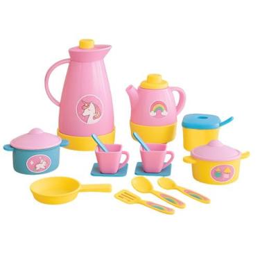 Imagem de Cozinha Infantil Panelinhas Kit Completo 14 Peças Café e Panelas Brinq