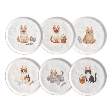 Imagem de Conjunto Pratos Sobremesa 6 Pc Páscoa Gatinhos Porto Brasil
