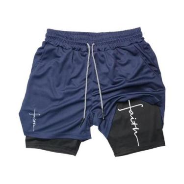 Imagem de Shorts De Corrida Masculinos Com Estampa De Cruz Cristã 2 Em 1 Para Tr