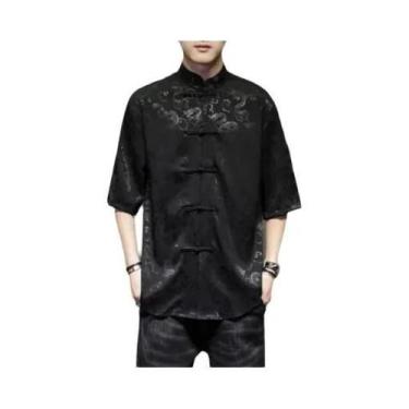 Imagem de Camisa Masculina plus Size De Manga Curta Estilo Dragão Kung Fu, Elega