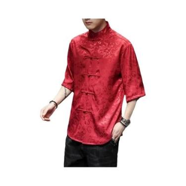Imagem de Camisa Masculina plus Size De Manga Curta Estilo Dragão Kung Fu, Elega