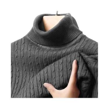 Imagem de Suéter Masculino De Gola Alta Canelado Quente Ajustado De Tricô Com Li