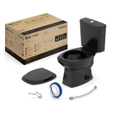 Imagem de Kit Vaso Sanitário Roca Incepa Thema, SoftClose, Duplo acionamento 3/6L, Preto Brilho
