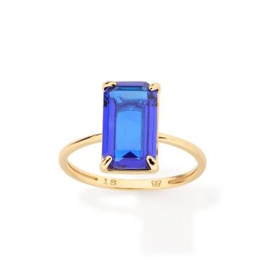 Imagem de Anel Solitário Banhado a Ouro com Cristal 513652 Rommanel COR:AZULTAMA