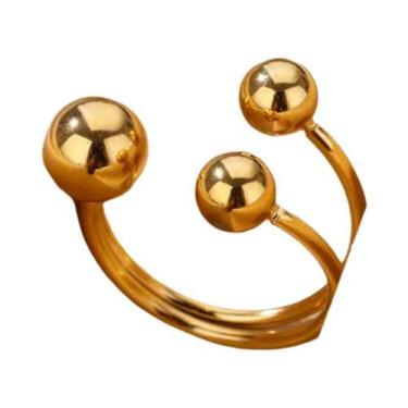 Imagem de Anel Ajustável De Aço Inoxidável Com Bola De Pérola Dourada Para Mulhe