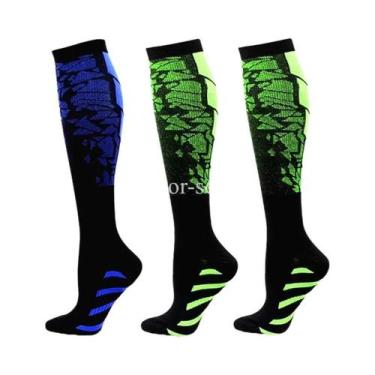 Imagem de Meias De Compressão Com Estampa Floral, Pacote Com 3 Pares Para Homens