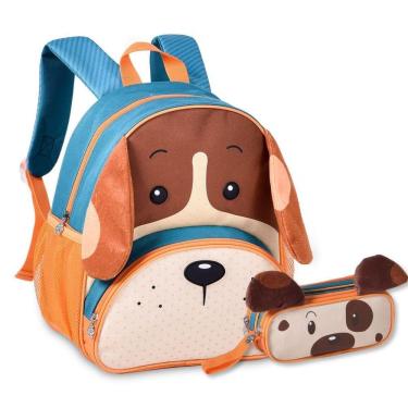 Imagem de Mochila Escolar Bolsa Infantil Cachorrinho Com Estojo Duplo