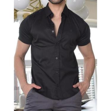 Imagem de Camisa Masculina Social Slim  Manga Curta Acetinada Premium Envio Imed