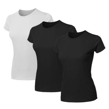 Imagem de Kit 3 Blusas Feminina Camiseta Lisa Básica Algodão Baby Look-Feminino