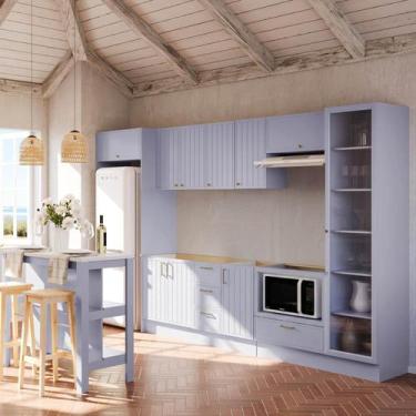 Imagem de Cozinha Modulada 10 Pçs sem Tampo com Cristaleira e Ilha Marselha Cabe