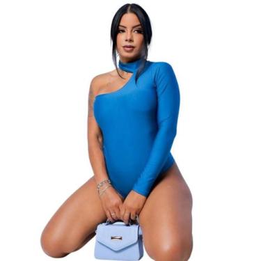 Imagem de Body Maiô Sexy Com Bojo Uma Manga - Gringas Model, Azul, Único 36-42