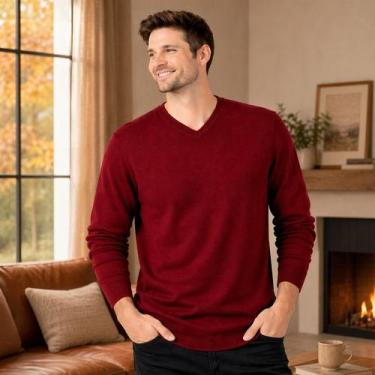 Imagem de Blusa Suéter Maculina em Tricot Frio Casaco Cardigan - KantyLan, Bordô
