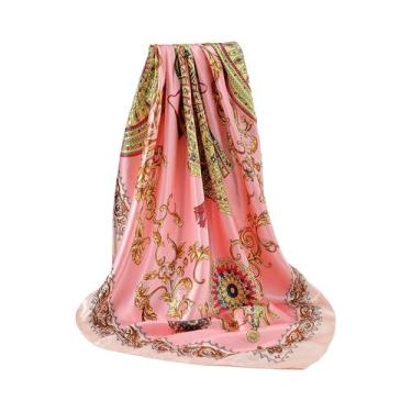 Imagem de Lenço De Seda Luxuoso Para Mulheres, Estampa De Cetim, Hijab, Xale 90x