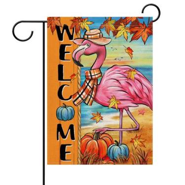 Imagem de Bandeira de jardim Dyrenson Welcome Fall Flamingo 30x45cm Poliéster