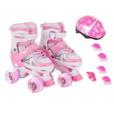 Imagem de Patins Infantil 4 Rodas ARCO IRIS Com Led Com Kit Proteção Menina Meni
