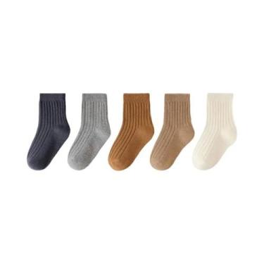 Imagem de Meias De Algodão Em Cores Sólidas Para Crianças, Pacote Com 5 Pares, C