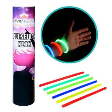 Imagem de Pulseira Neon Fluorescente Brilha Escuro Festa Cores 10 Uni - Silver F