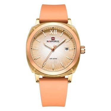 Imagem de Relógio de Pulso Feminino Minimalista Casual à Prova D'Água 50m Pulseira Silicone Rosa Salmão Naviforce