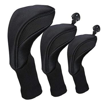 Imagem de shamjina 3pcs Golf wood top Cover Woods Long Neck Headcover para 400cc 3 5 Drivers, Preto