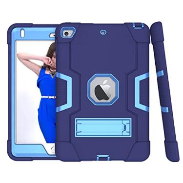Imagem de iPad Mini 5 Case, iPad Mini 4 Case, Hybrid Three Layer Armor Shockproof Rugged Drop Protection Cover Case Built with Kickstand for iPad Mini 4/5 7.9 Inch-Navyblue/Blue