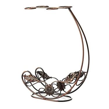 Imagem de Suporte de garrafa de vinho para casa, suporte de taça de vinho para decoração de armário de vinho europeu de cabeça para baixo, suporte de garrafa de vinho retrô criativo enfeite empilhável (cor: Bronze)