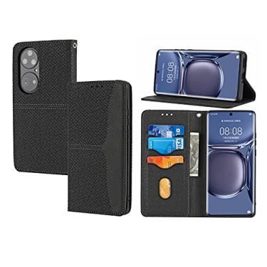 Imagem de For Huawei P50 Pro Woven Texture Stitching Magnetic Horizontal Flip PU Leather Case with Holder & Card Slots & Wallet & Lanyard