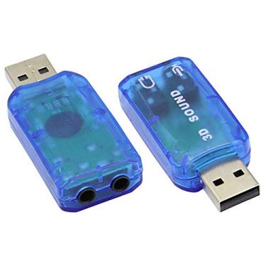 Imagem de Cartão de som estéreo USB 5.1 externo da zdyCGTime USB 2.0 para adaptador de placa de som de áudio 3D, canal virtual 5.1 para Windows e Mac, PC, notebook com fone de ouvido e microfone de 3,5 mm – 2 pacotes/preto, Azul