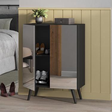 Imagem de Sapateira 2 Portas Retrô com Espelho Nina Multimóveis Preta