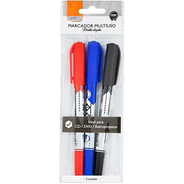 Imagem de Caneta Marcador CD, Dvd e Retroprojetor Ponta Dupla Blister com 3 Unidades, BRW, Modelo: CA5015, Cor: Multicor