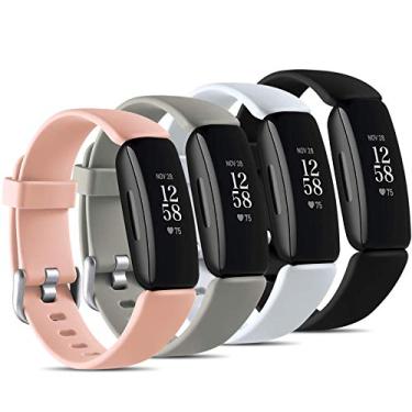 Imagem de Maledan Pacote com 4 pulseiras esportivas compatíveis com Fitbit Inspire 2 pulseiras para mulheres e homens, pulseiras de silicone à prova d'água para monitor de atividades Inspire 2 (pequeno, preto/cinza/rosa/branco)