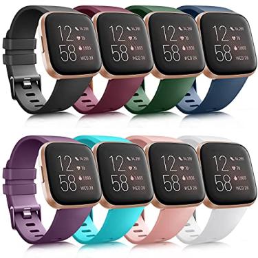 Imagem de Pacote com 8 pulseiras esportivas compatíveis com Fitbit Versa 2/Fitbit Versa/Versa Lite/Versa SE, pulseiras de substituição clássicas de silicone macio para Fitbit Versa 2, smartwatch feminino masculino (pacote com 8, G)