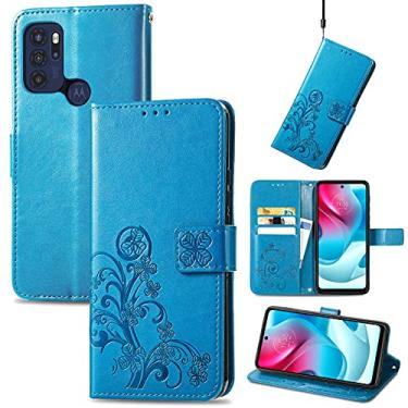 Imagem de YUNCHAO Caixa de telefone Para Motorla Moto G60S, com fecho de quatro folhas com fivela de proteção de telefone com fivela móvel, capa de couro com cordão e carteira e carteira e função de suporte ca