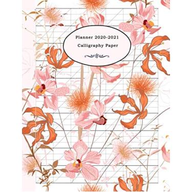 Imagem de Planner 2020-2021 Calligraphy Paper: Two Years Plan Organizer (Habit Tracking + Password List) with Slanted Graph Paper Grid Blank Lined Creative ... Practice Lettering : Patron Floral Theme